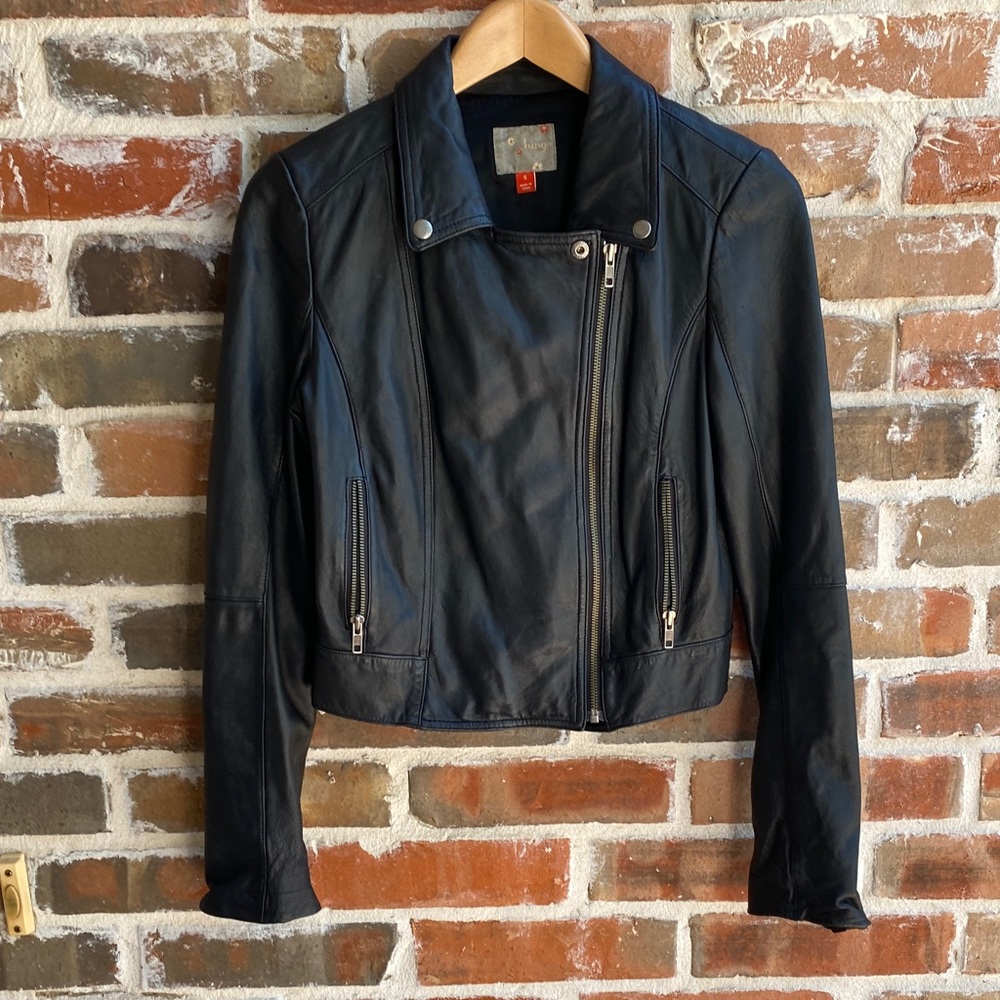 Hinge leather moto biker jacket Size S
